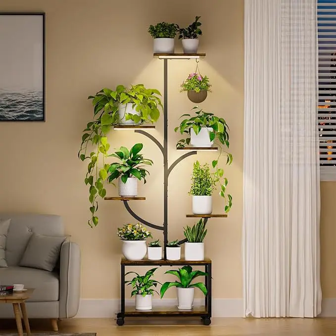Bulb Tree Standee Multi-Layer Indoor Tree-Shaped Growth Lamp Stand Green Plant and Flower ...