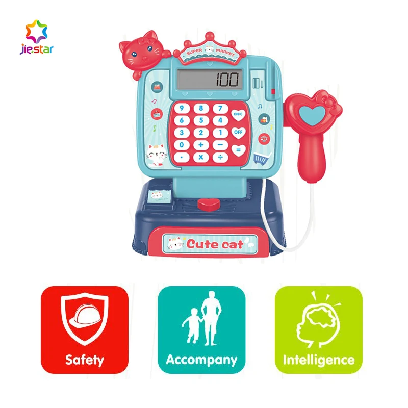 Jiestar Children Pretend Play Light Up Supermarket Cash Register Toy With Music Kids Early