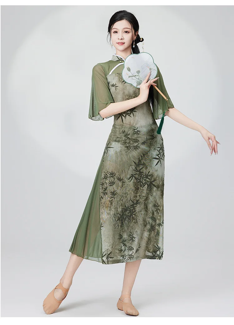 Elegant High Openings Thin Yarn Flying Sleeves Chinese Style Evening Cheongsam Long Dress