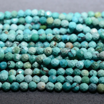 Natural Hubei Turquoise Faceted Round Beads 3.4mm