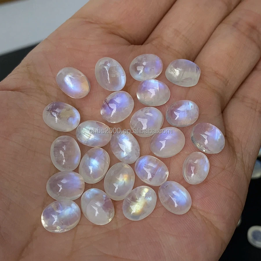 Natural Gemstones Cabochon Cut Blue MoonStone Loose Customized Wholesale  Smooth Flat Brightly Colored rainbow Moonstone