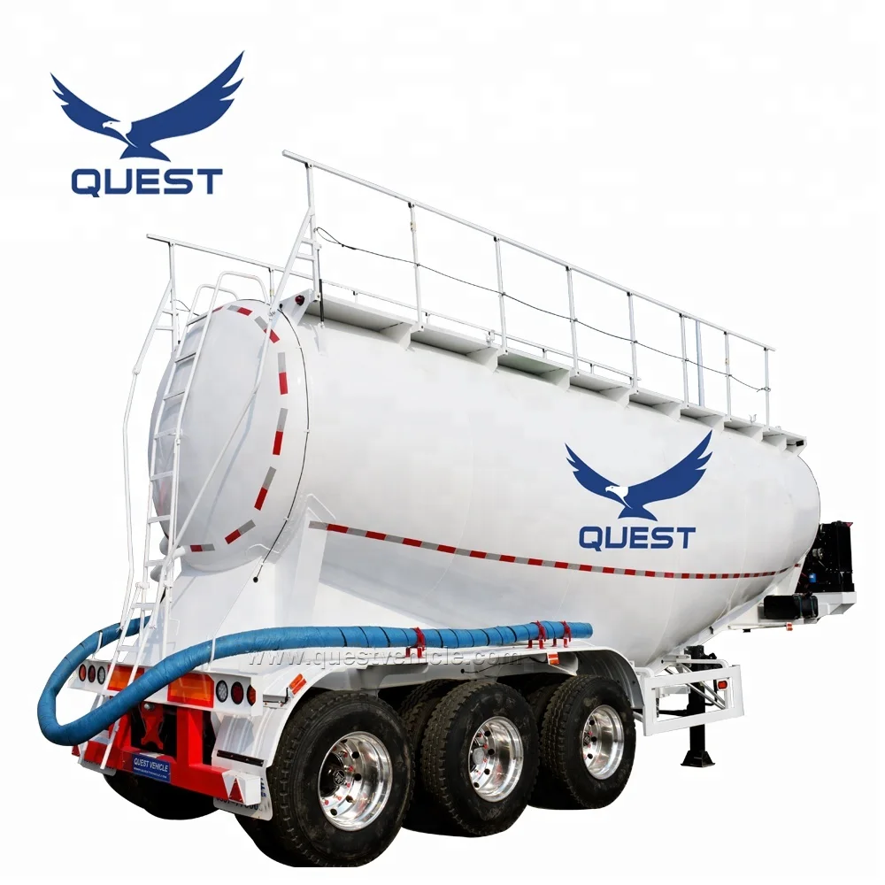 QUEST Tri-axle 60cbm 45cbm 60 Ton 70 Ton Powder Tanker Dry Silo Bulk Cement Bulker tank Semi Trailer for Sale