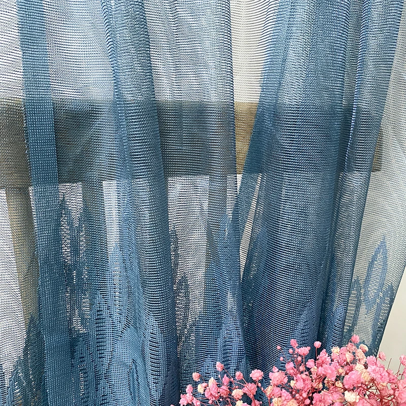 Transparent Ellipse Drape Window Blue Polyester Tulle Jacquard Curtain Knit Sheer Fabric