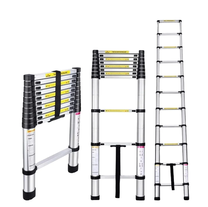 DX-60380 Telescopic Ladder Extendable Lightweight Ladder Aluminium Aluminum Alloy Steps Safety for Roofing Business 10.5 FT 3.8M