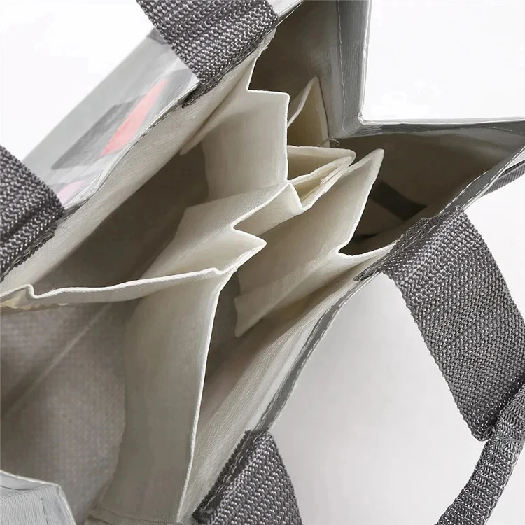 Unique Design Custom Bopp Laminated Custom Logo Printing Wine Tote Bag PP Woven Bag With Compartment