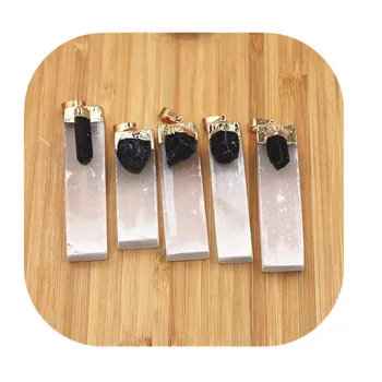 New arrivals spiritual crystals healing stones natural white selenite with black tourmaline crystals pendants for meditation