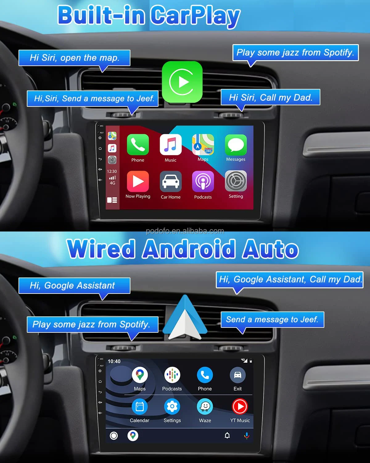 Podofo Double Din Car Stereo Carplay Android Auto Car Radio Autoradio 9