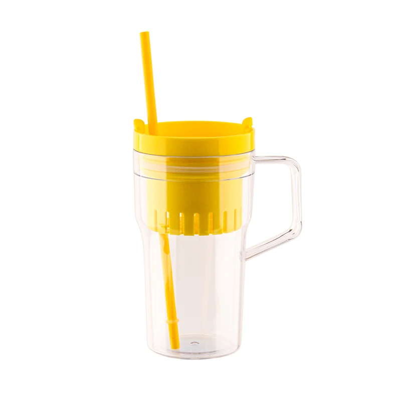 Hot Selling Plastic Single Wall Tumbler With infuser Plastic Travel Mug With Handle and Straw Eco-friendly