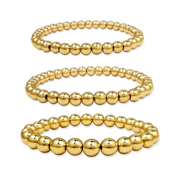 Fashion stainless steel handmade 18k gold plated elastic beaded bracelet jewelry gift