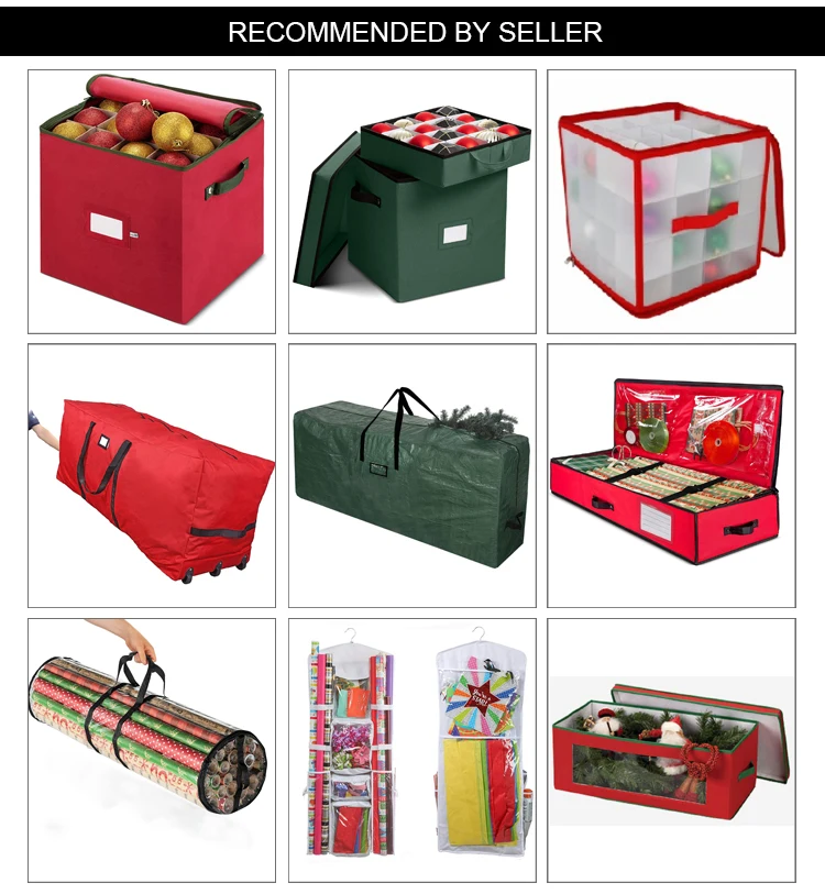 Holiday Red Customized Multipurpos Most Popular High Quality Fabric Non Woven Christmas Ornament Storage Box with Lid