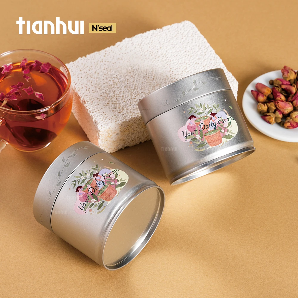 Hộp kim loại tròn nhỏ kín khí cấp thực phẩm Tianhui để đựng trà lỏng
