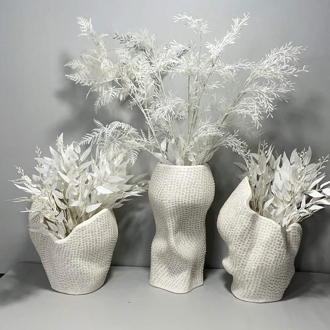 Modern Handmade Big Flower Ceramic Vase White Ceramic Vase Color