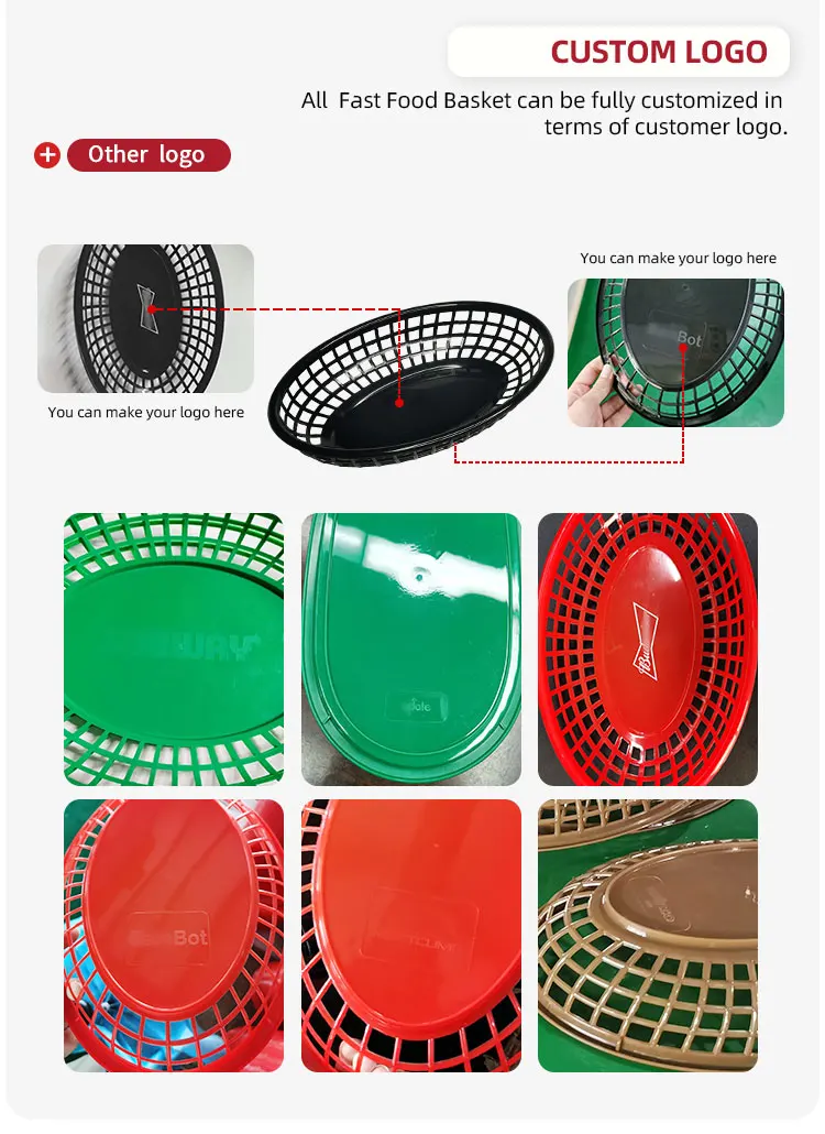 Oval Shaped Tray Design Red Restaurant Food Tray Basket Plastic Oval Food Burger Baskets factory