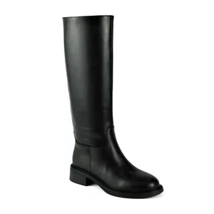 Hot Sale Black Action Leather Knee-High Riding Boots - Round Toe Block Heel Classic Boots for Winter
