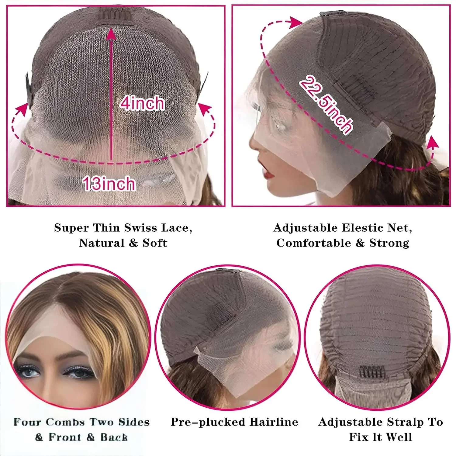 Echthaar-Perücken mit Spitzenfront, tiefe Welle, Ombre-Farbe, klebefreie Perücken_voghion.com