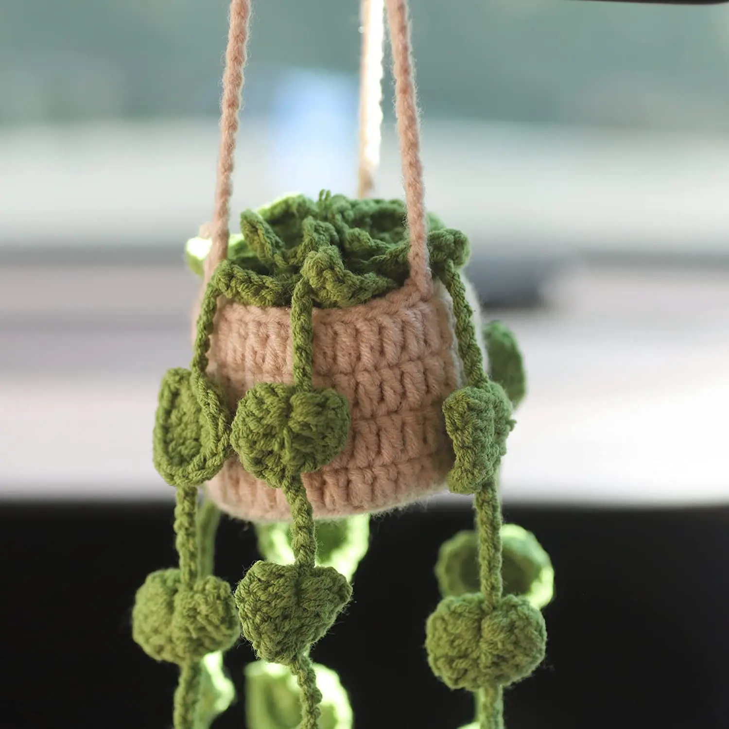 cute potted plants crochet car mirror