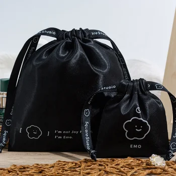 Custom Logo Drawstring Satin Jewelry Pouch and Wig Gift Packaging Bags Flexography Printed for Personalized Gifts