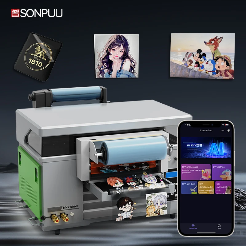 SonpuuUV Printer Small Flat Crystal Label Roll Film Transfer Sticker HotGold AdvertisingLOGO Self-adhesivePoster PrintingMachine