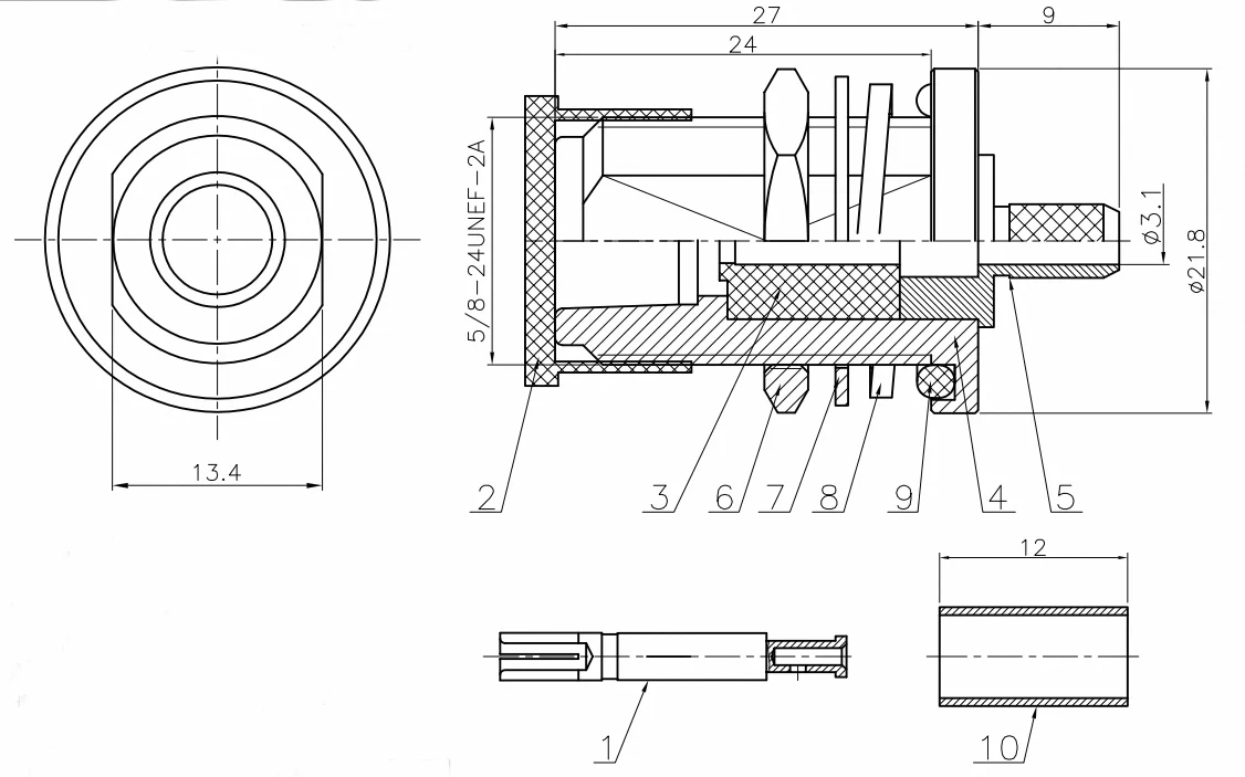 product fast supply n female connector n c ky3 with nut fixed n coaxial connector for rg58 rg142 cables-4