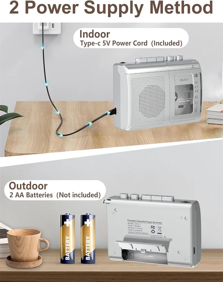 Portable Cassette Player Recorder with BT Transmitter Walkman AM FM Walkman Cassette Player with Headphone Jack & Big Speaker