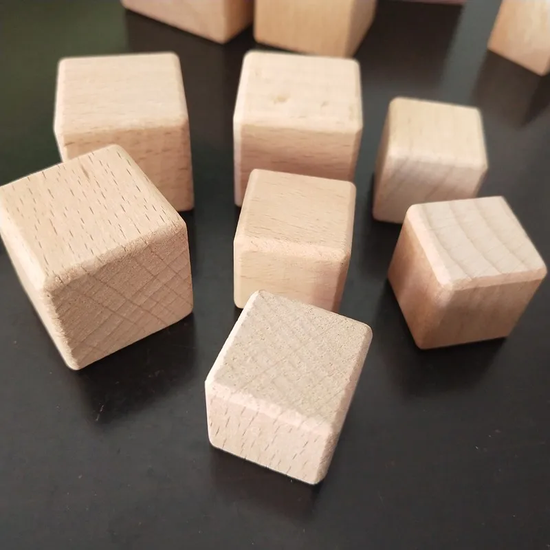 Natural Beech Wood Unfinished square Block DIY Wooden Blocks Accessory Toy for Kids