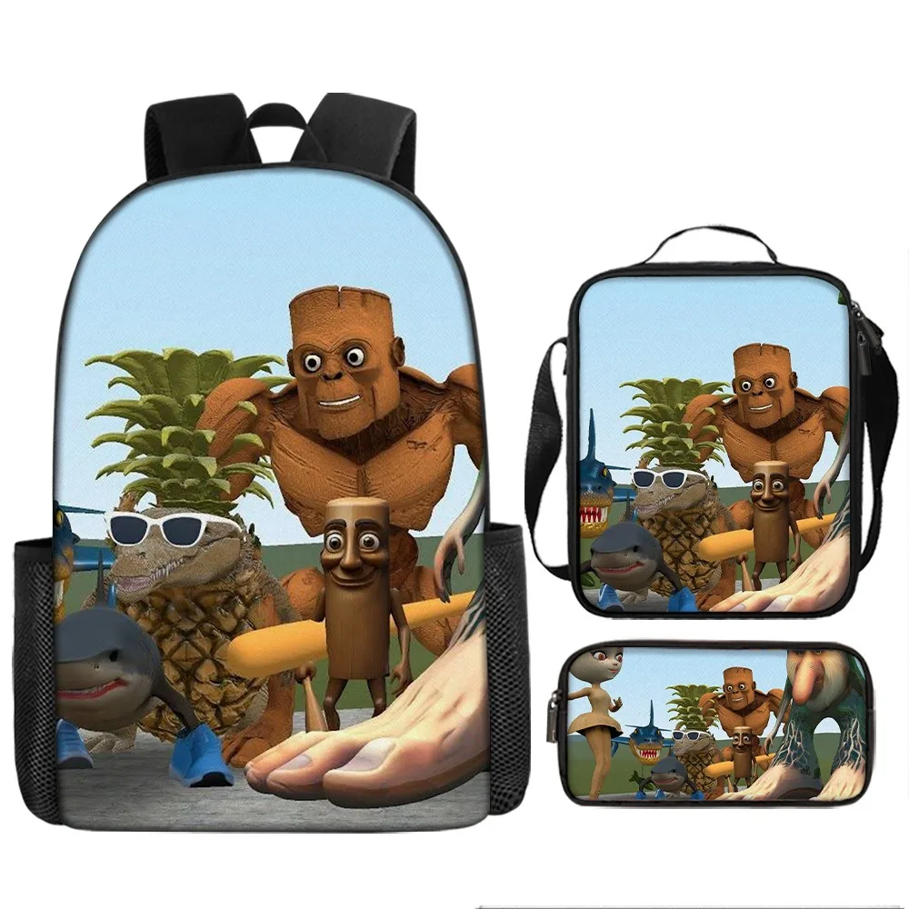 Sac à Dos Brainrot Tung Tung Tung Sahur 3 Pièces, Unisexe, 20-35L