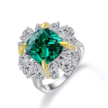 Mujing Jewelry 2020 New S925 Sterling Silver Ring 10*11 Emulation Green Tourmaline Luxury Gemstone Diamond Ring