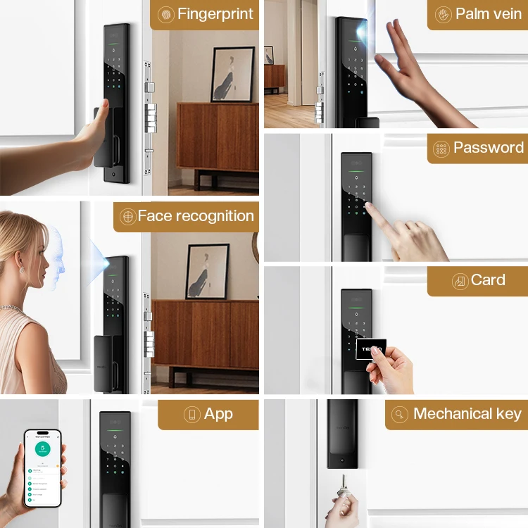 Tuya Intelligent Password RFID Card Door Lock Automatic Push Pull Smart Code Digital Fingerprint Recognition Wood Door Wi-Fi