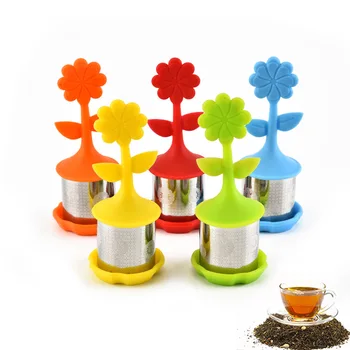 Flower shape Silicone Tea Infuser Stainless Steel Tea Strainer with Drip Tray