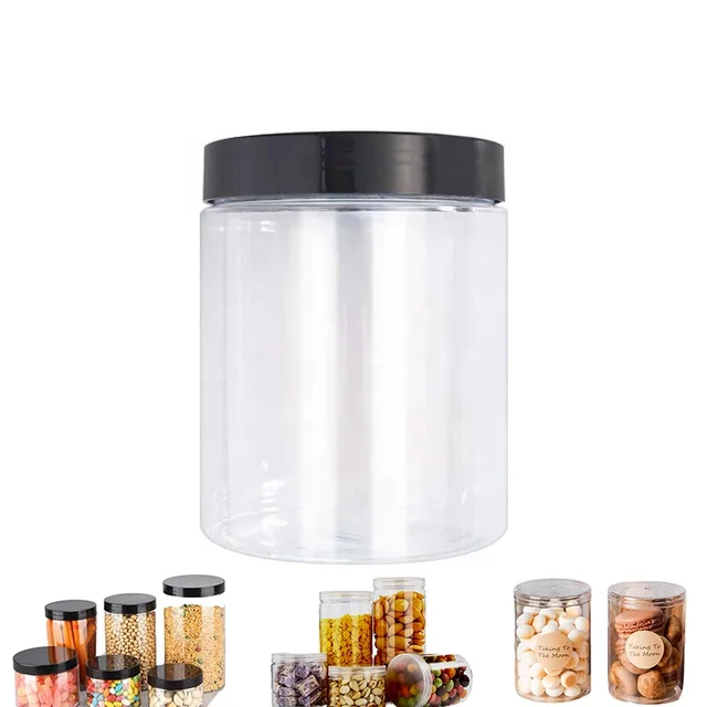 Clear PET Mason Jars, Leakproof Slime Containers for Peanut, Spice, Cookie, Candy and Dry Food, Empty Jars for Storage