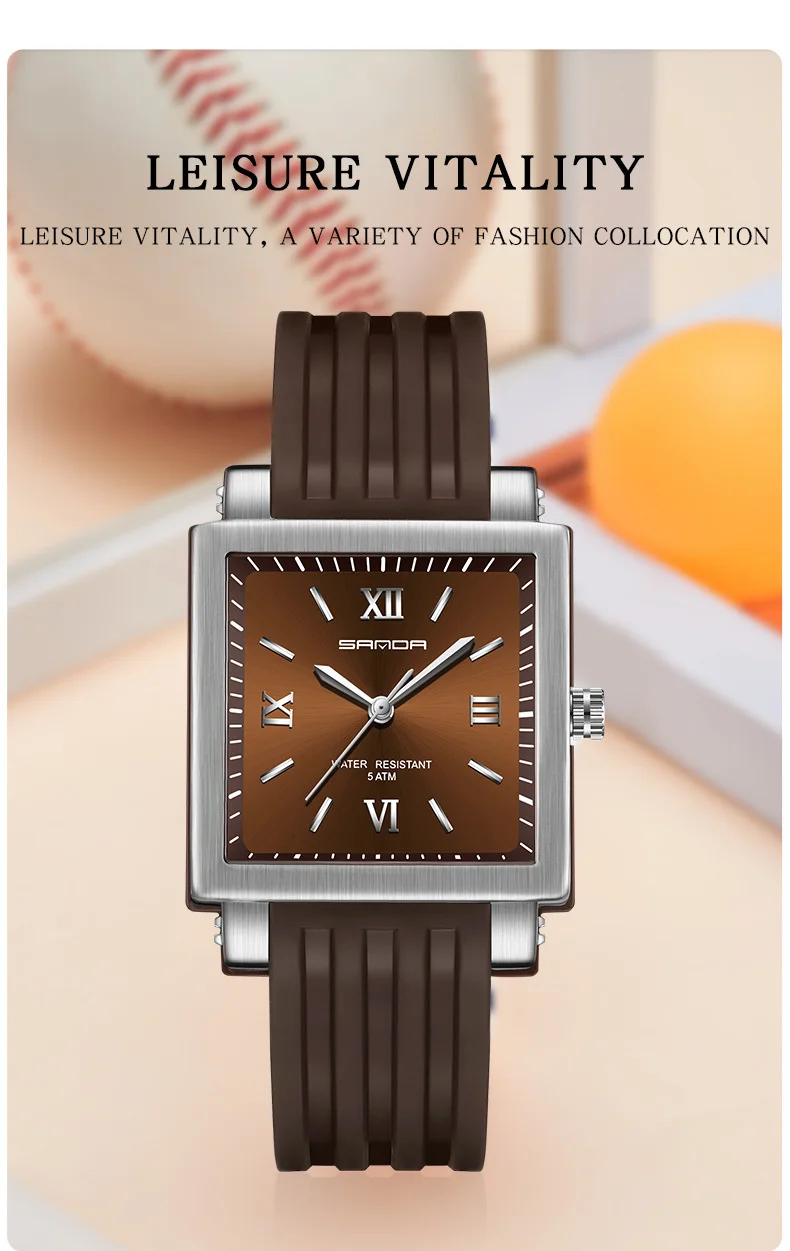 Sanda 3208 New Luxury Fashion Quartz Wrist Watch Girls Pointer Square Design Women's  Silicone Strap Wristwatches for Women Gift