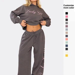 Manufacturer OEM StreetwearTracksuit  Distressed Acid Wash Hoodies Unisex Graphic Heavyweight  Cotton Boxy Jogger Sweatshirt Set