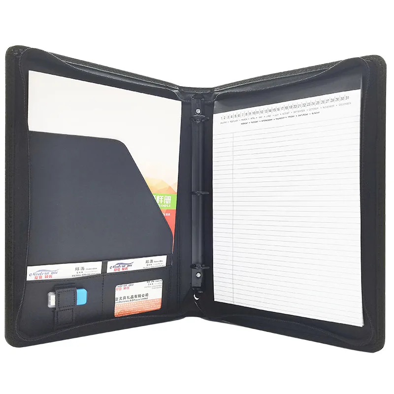 Modernqiu Custom logo Leather Briefcase with 3-Ring Binder and Handle for Document Storage  A4  Portfolio