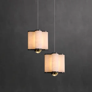 Modern Minimalist Natural Marble Chandelier Luxury Copper Material Designer Living Room Bedroom Bedside Lamp Adjustable Height