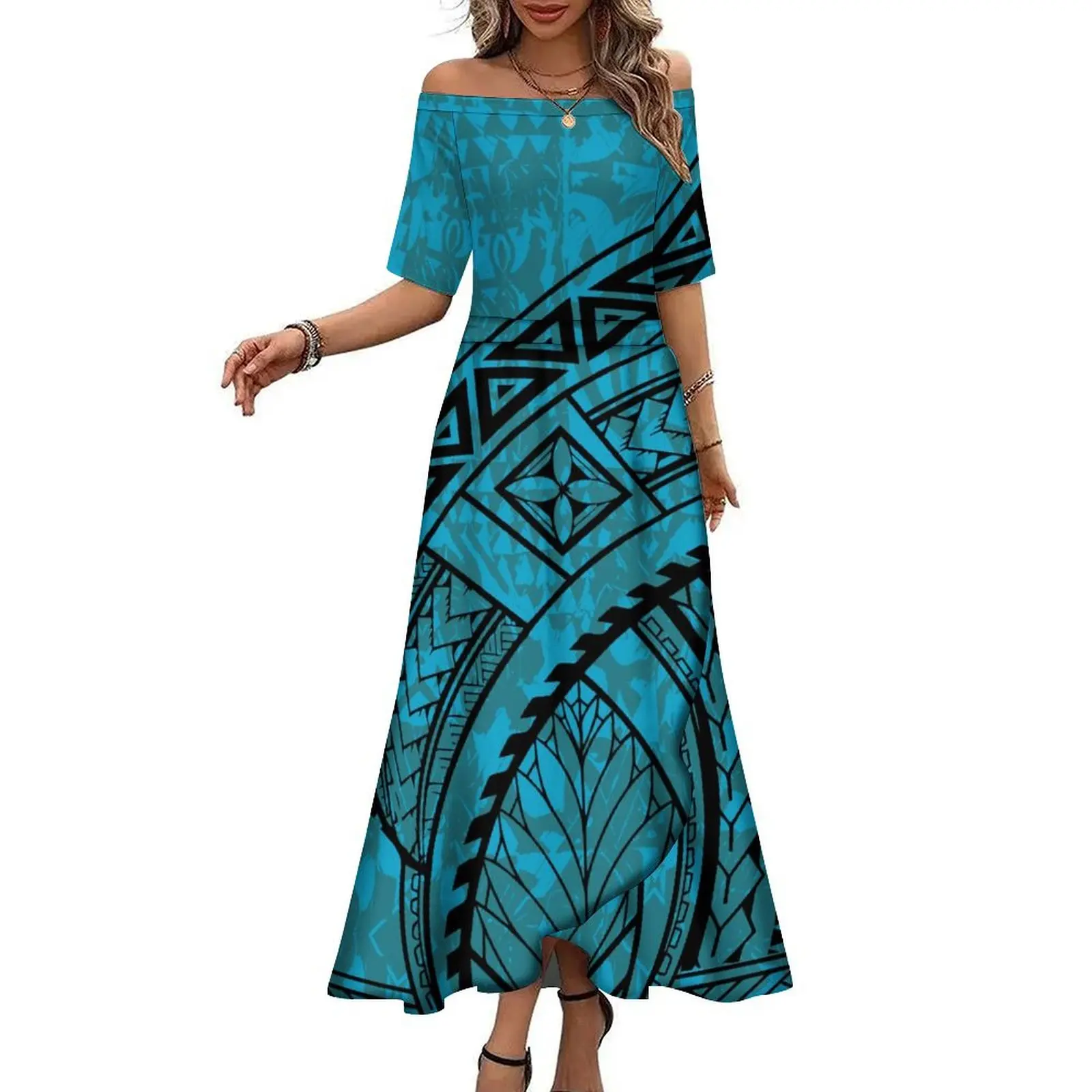 Wholesale Custom Hawaii Hibiscus Flower Print Design Off the Shoulder  Summer Island Dress Samoa Dress Women Maxi Loose Dress| Alibaba.com