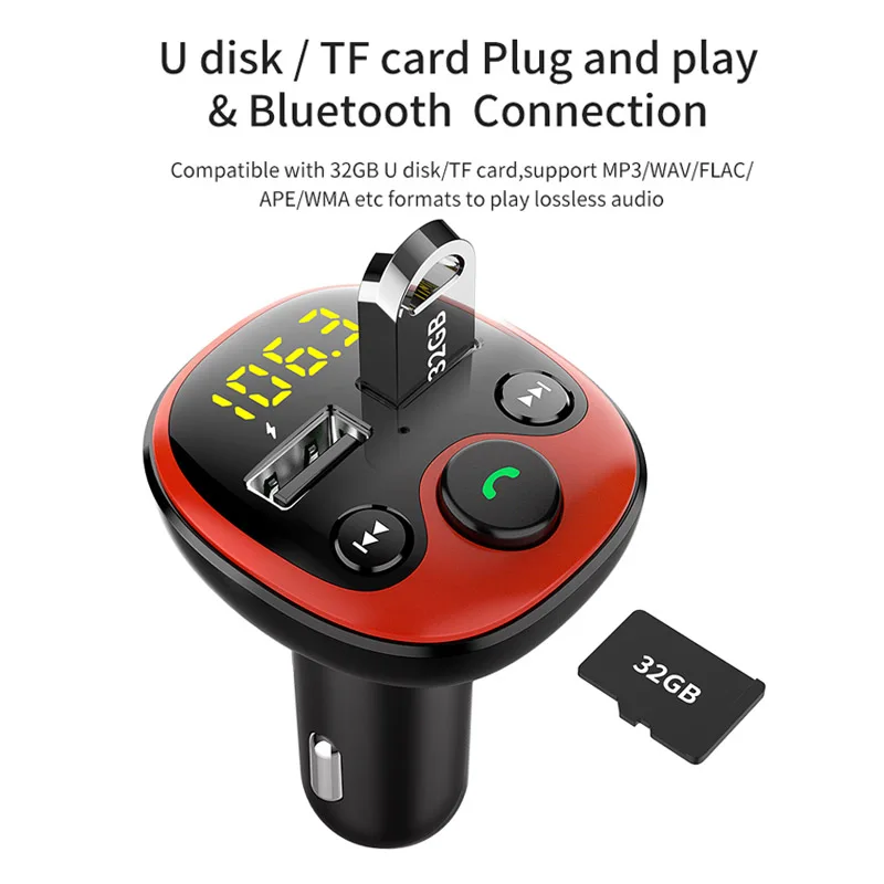 BT21 FM Transmitter  Handsfree Car Kit Audio MP3 Player Support TF Card U Disk Playback