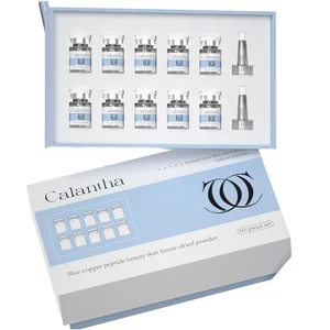 OEM/ODM Custom Vegan Blue Copper Anti-Aging Skin Whitening Repair Peptide Serum Powder Lyophilized Glycolic for Face Home Use