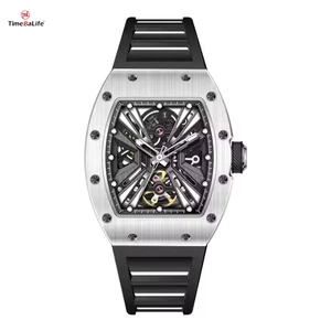 OEM Luxury Fashion Hollow Automatic Mechanical Men's Watch Rubber Strap Waterproof Wine Barrel Automatic Mechanical Watches