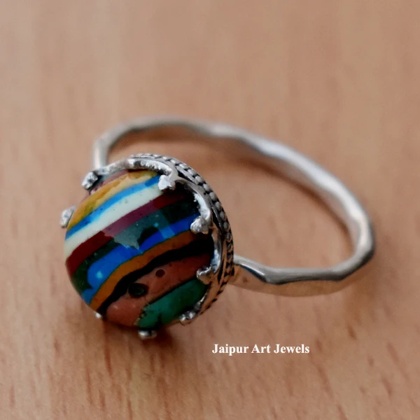 colorfull ring rainbow calsilica ring handmade gemstone jewelry gift for her