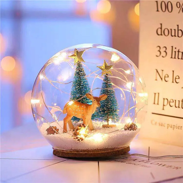 Totoro OEM Battery Operated USB Table Lamp Christmas Village Water Lantern Liquid Snow Globe Glass Xmas Decor Led Night Light