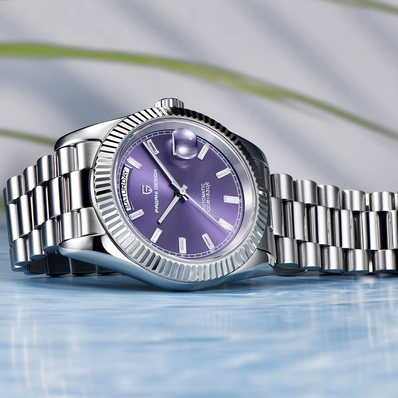 PAGANI DESIGN Mens Purple Dial Watch Top Luxury Automatic