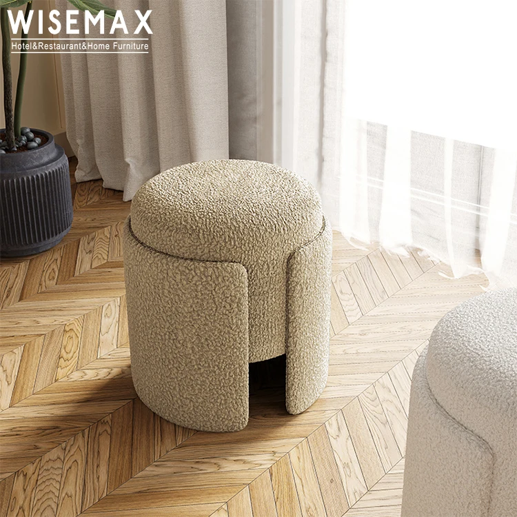 WISEMAX FURNITURE Nordic Style Teddy Fabric Sponge Soft Ottoman Stool Salon Dressing Room Furniture Boucle Chair