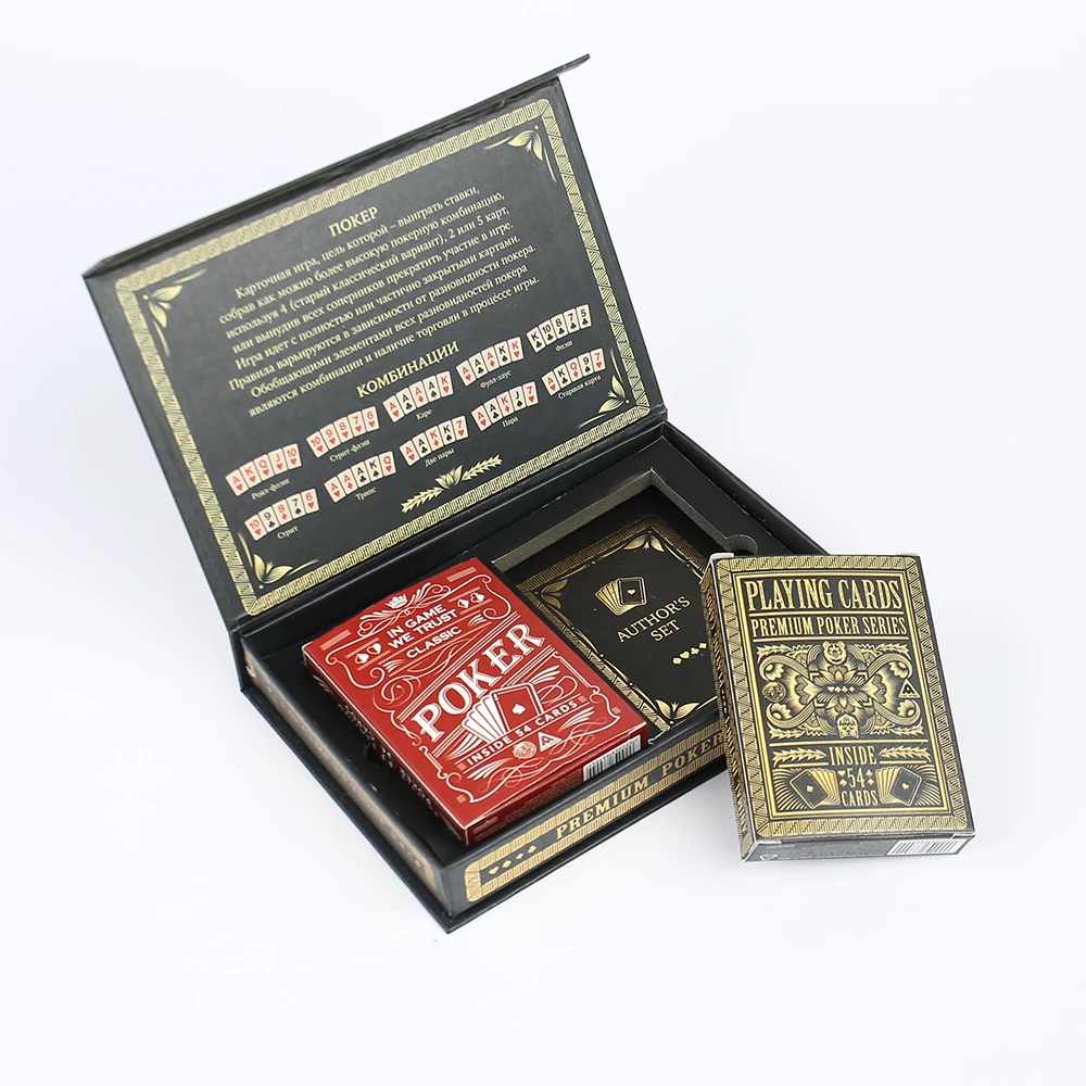 Customized Special Paper Playing Cards Set Hot Stamping Embossing 2 in 1 Poker Card with Fild Box