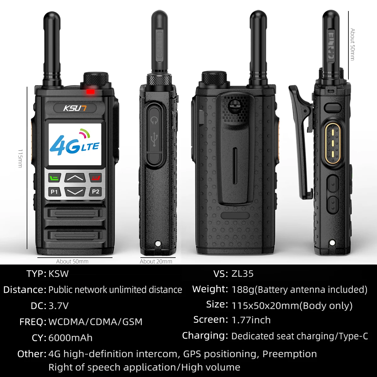 KSUN ZL35 Walkie-Talkie with 4G LTE, GPS, and Group Call