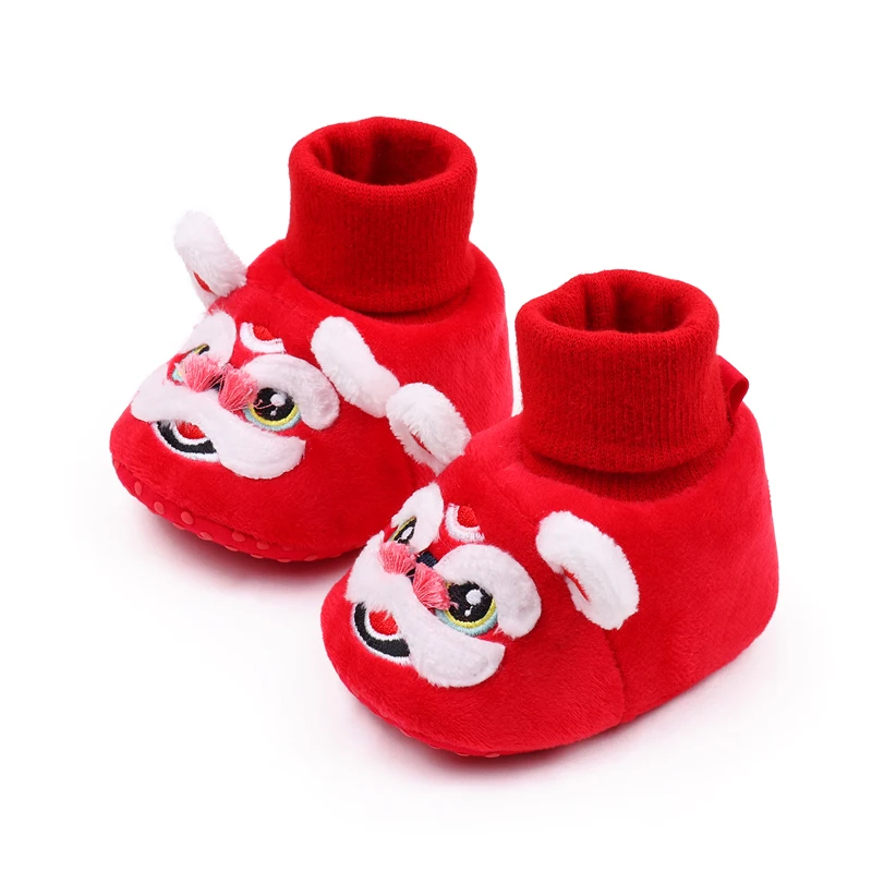 New Year Festive Red Tiger-head Shoes Soft-soled Baby Walking Shoes Winter Anti-drop Baby Floor Socks and Shoes manufacture