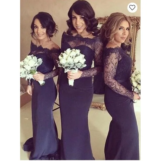 С открытыми плечами кружевное платье подружки невесты с длинными рукавами темно-синее платье-футляр с длинным женские вечерние платья