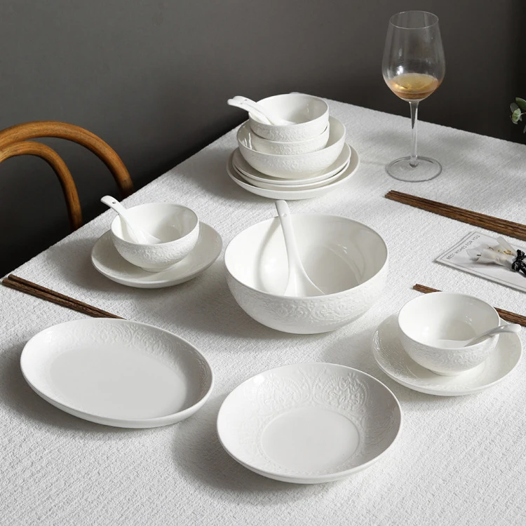 Essenset Platte Keramik Individuelles Logo Rund Oval Porzellan Geschirr Weiß Hochzeit Dekoration Restaurant Teller Geschirrset