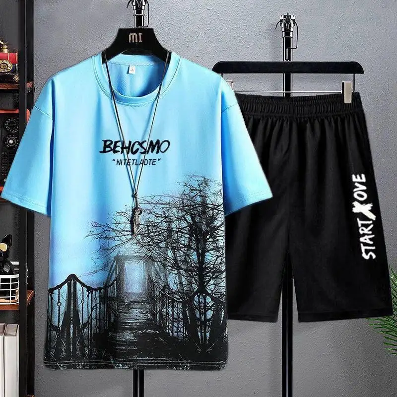 Summer T-shirt Suit Men's Casual Sports Short Sleeve Shorts Two-piece ...