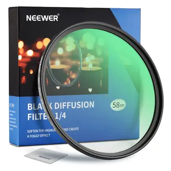 NEEWER 58mm Black Diffusion 1/4 Filter Black Mist Soft Filter Professional Camera Lens Filter for DSLR Camera