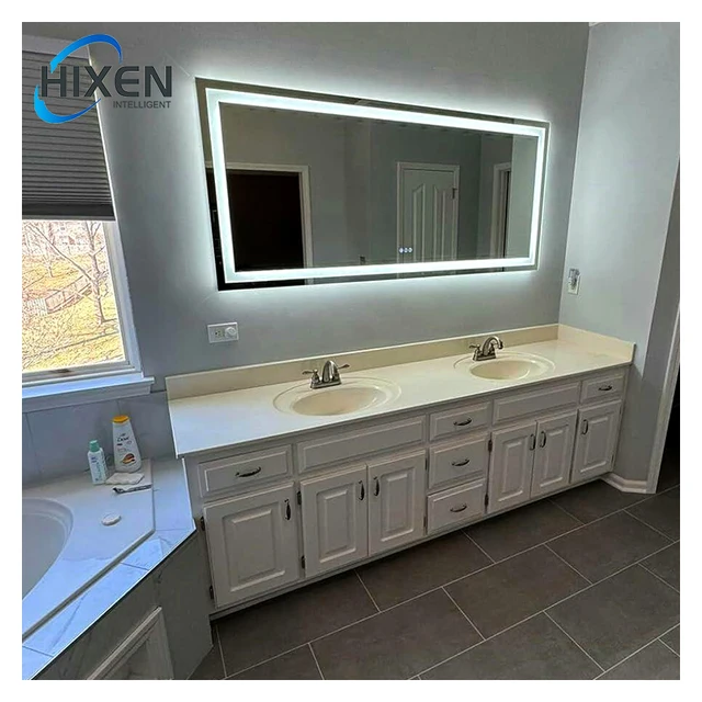 HIXEN factory direct frameless hotel bathroom smart touch control large LED mirror